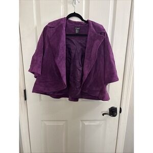 Women's CAMI Open Front Cropped Short Sleeve Leather Purple Jacket  Size 8